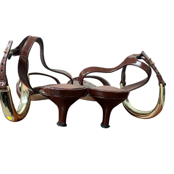 Coutgo Womens Size 9 Dark Brown 2" Low Kitten Heel Ankle Strap Open Toe Shoes - Picture 7 of 8